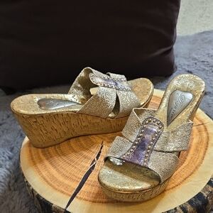 Chic Gold Wedge Sandals with Studded Accents